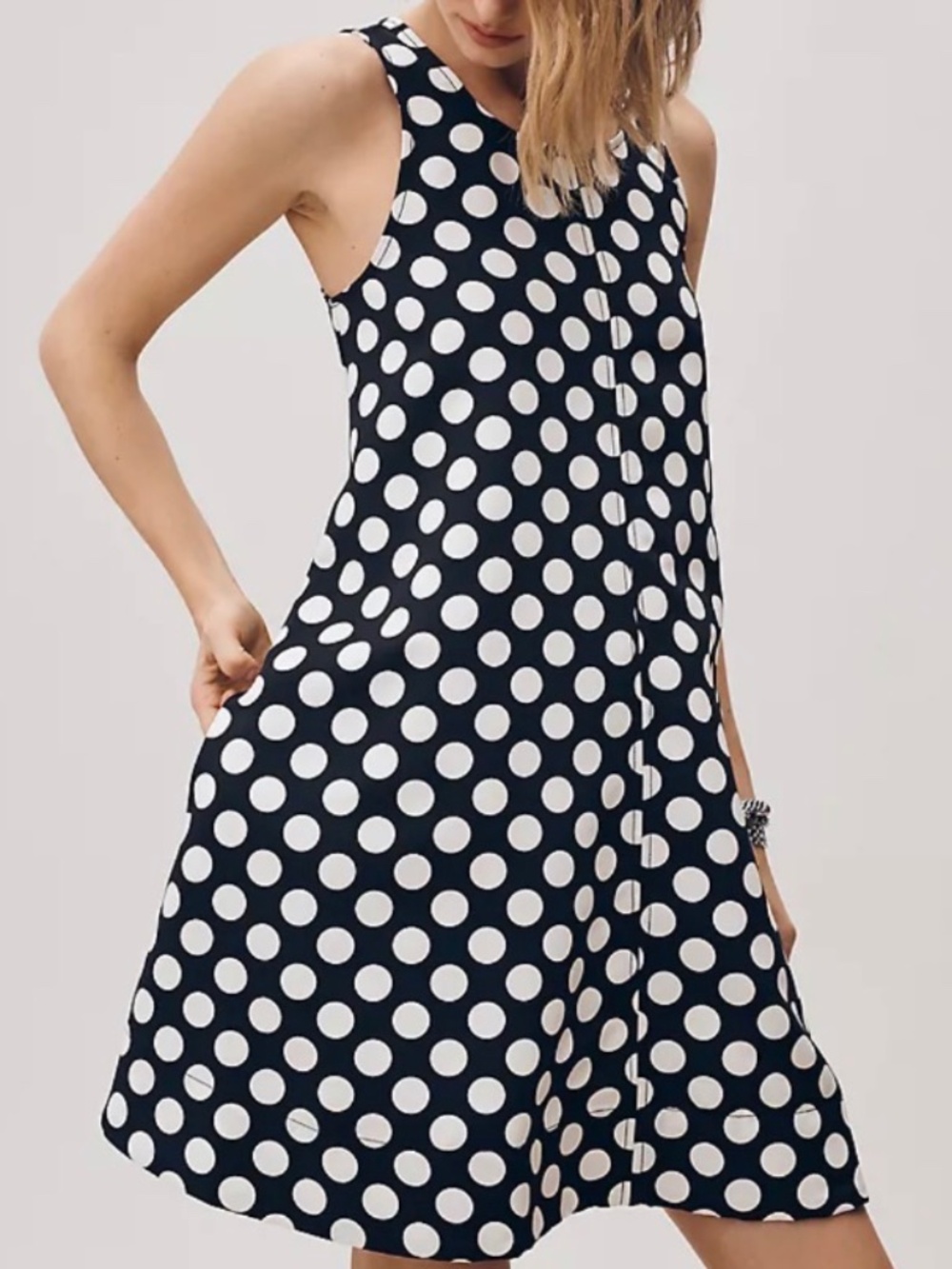 anthropologie Maxi Midi Swing Dress Polka Dot The Keiko By Maeve XS Black White